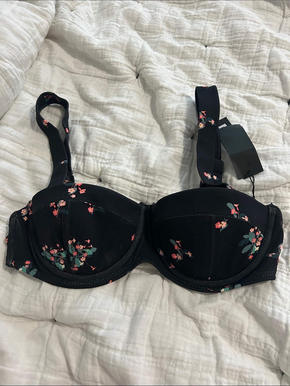 Floral Underwire Bra in Black with Pink Accents